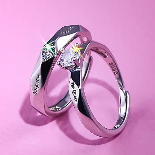 Couple Rings Stainless Steel King Queen Silver Plated Cubic Zirconia Crystal Ring Set By Punjabi Swagg