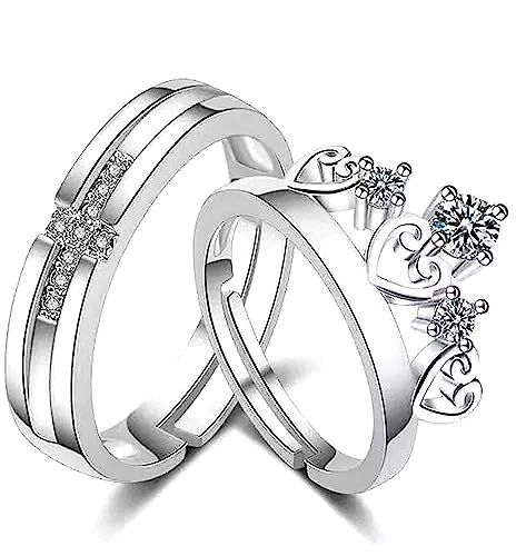 Couple Rings Stainless Steel Crown King Queen Adjustable Ring Set By Punjabi Swagg