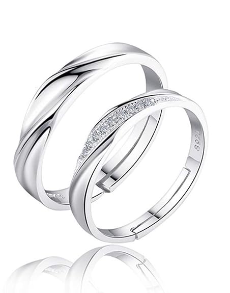 Rodium Plated Silver Crystal Elegant Couple Adjustable Ring By Punjabi Swagg