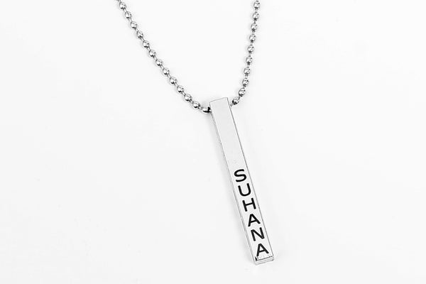 Customised Stainless Steel 3D Cuboid Vertical Bar Locket Pendant Necklace With Chain Unisex By Punjabi Swagg (4 sides marking)