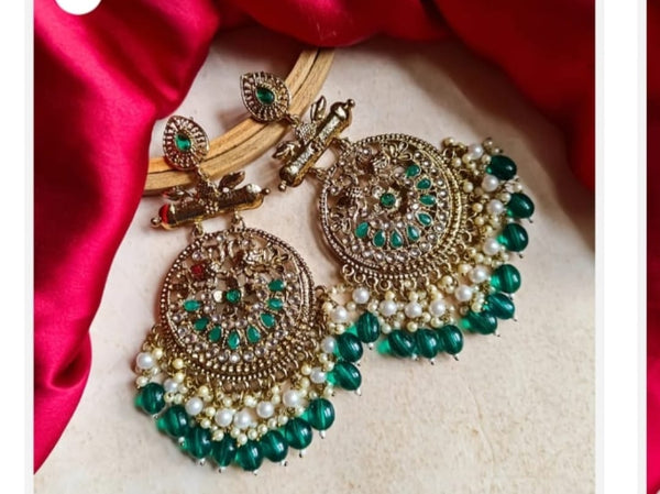 Punjabi Swagg Chandbali Earrings- Green